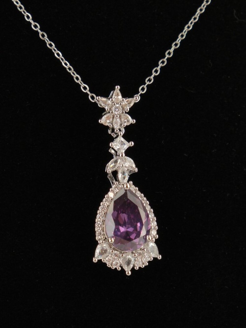 3.8ctw Moissanite Pear Shaped Necklace Pendant, Purple, 925 Sterling Silver